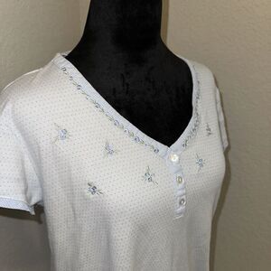 Miss Elaine Sleepwear Womens Medium White Polka Dot Cotton Embroidery Cap Sleeve